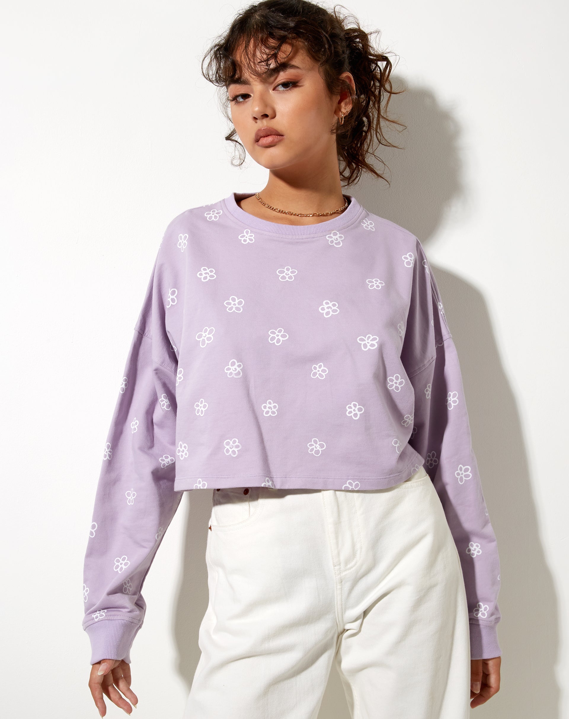 Image of Fawly Crop Top in Small Graffiti Flower Lilac