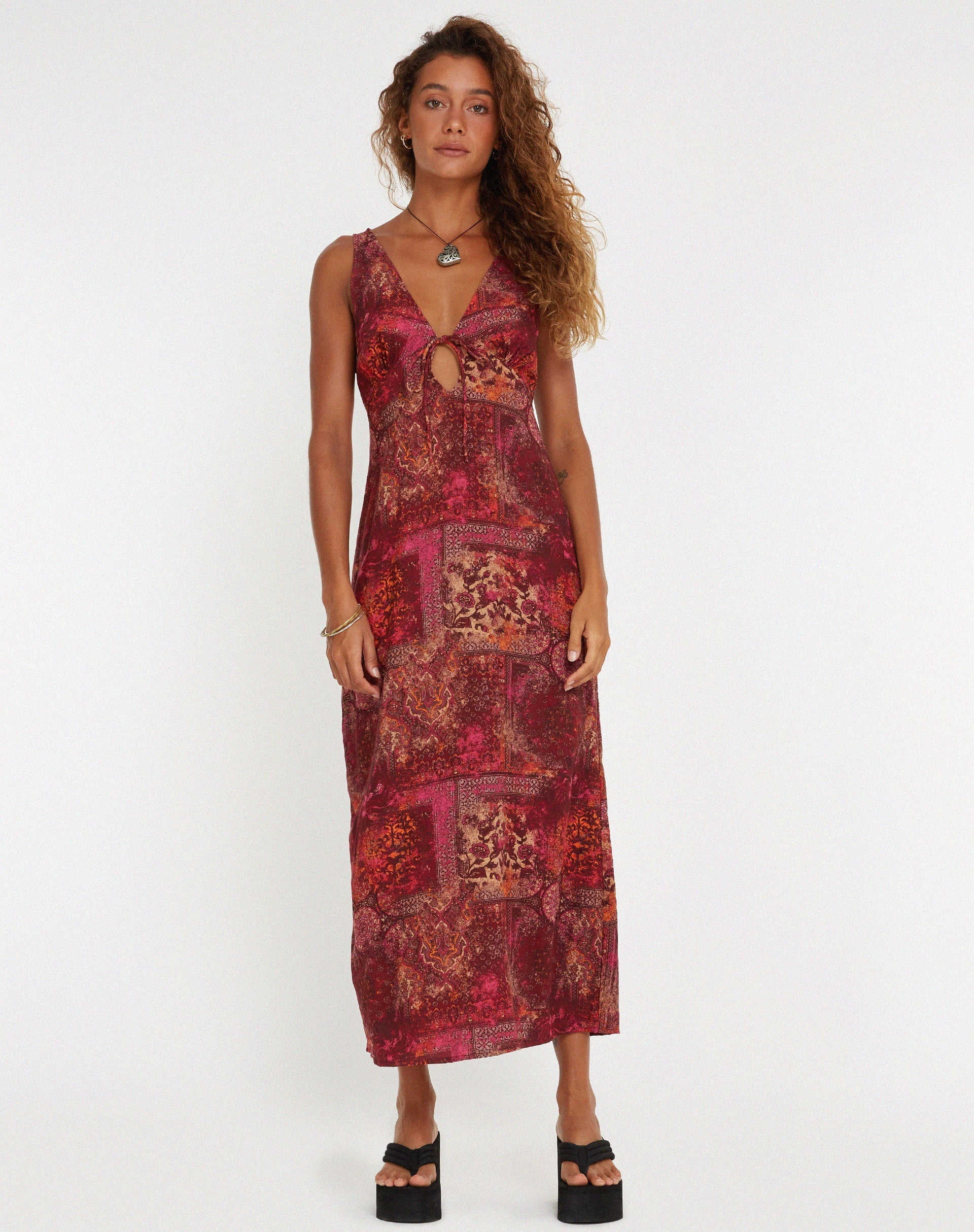 image of Fiaso Midi Dress in Abstract Paisley Red