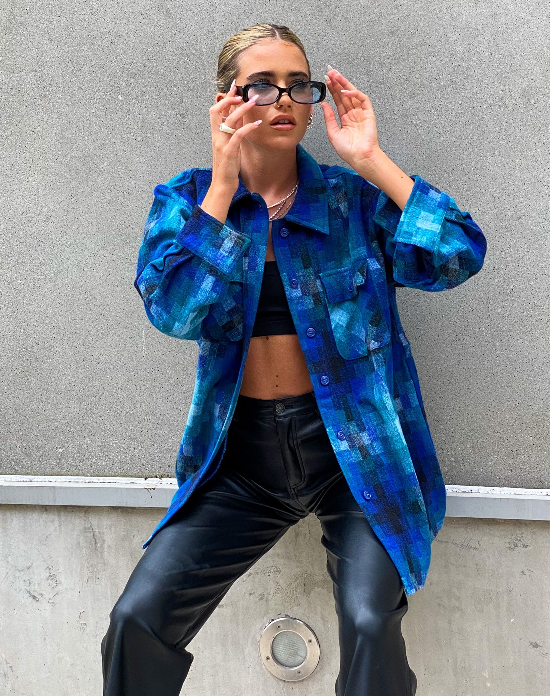 Blue Check Print Oversized Shirt | Medita – motelrocks-com-eur