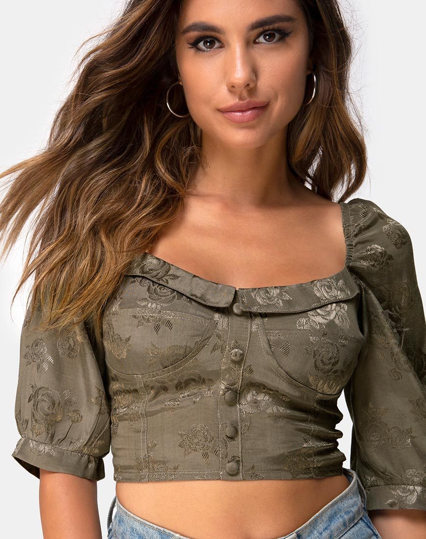 Image of Flory Crop Top in Satin Rose Silver Grey