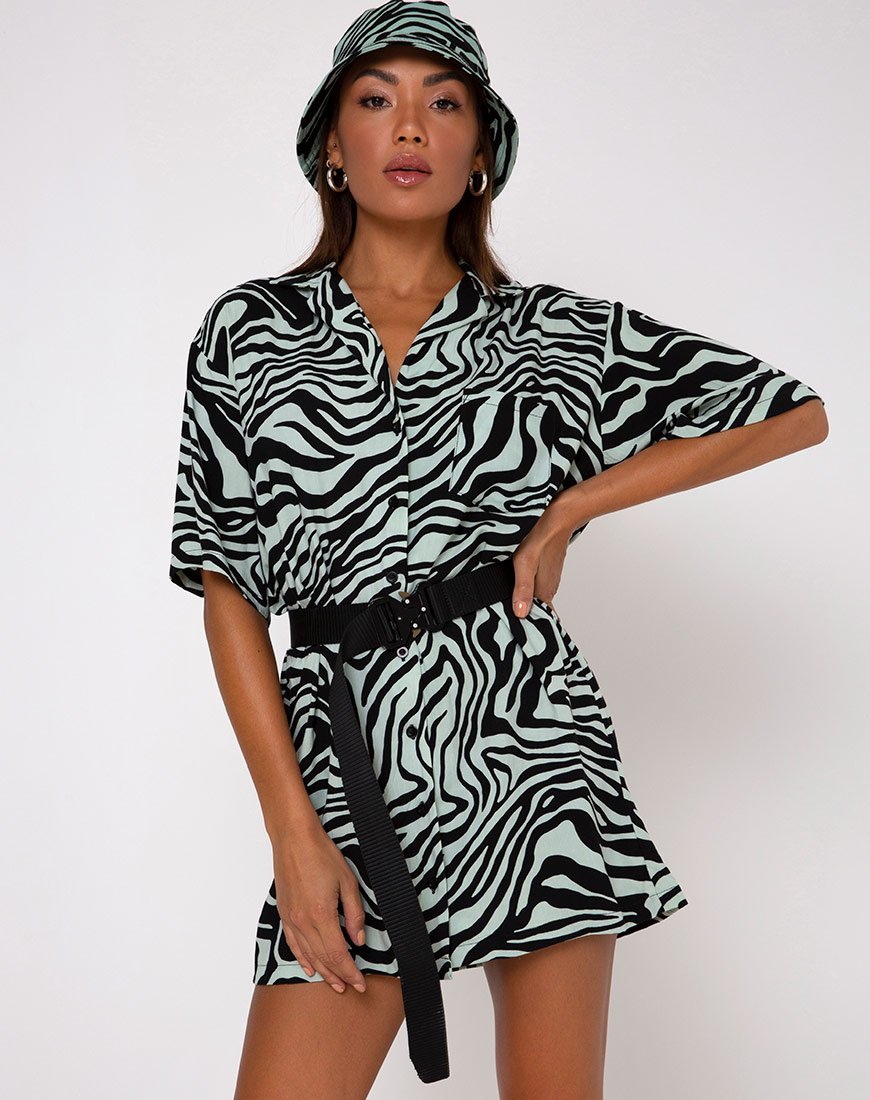 Fresia Shirt Dress in Wavey Zebra Mint
