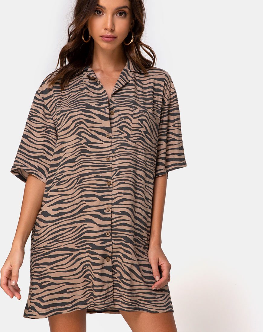 Fresia Mini Dress in Taupe Zebra