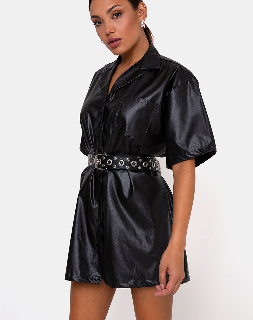 Fresia Mini Dress in PU Black