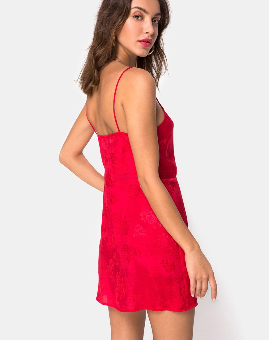 Furia Dress in Satin Rose Red
