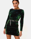 Image of MOTEL DELUXE Gabby Sequin Plunge Back Dress in Iridescent Green