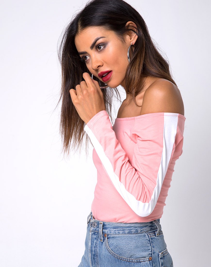 Image of Gadice Off The Shoulder Bodice in Pale Pink with White Stripe