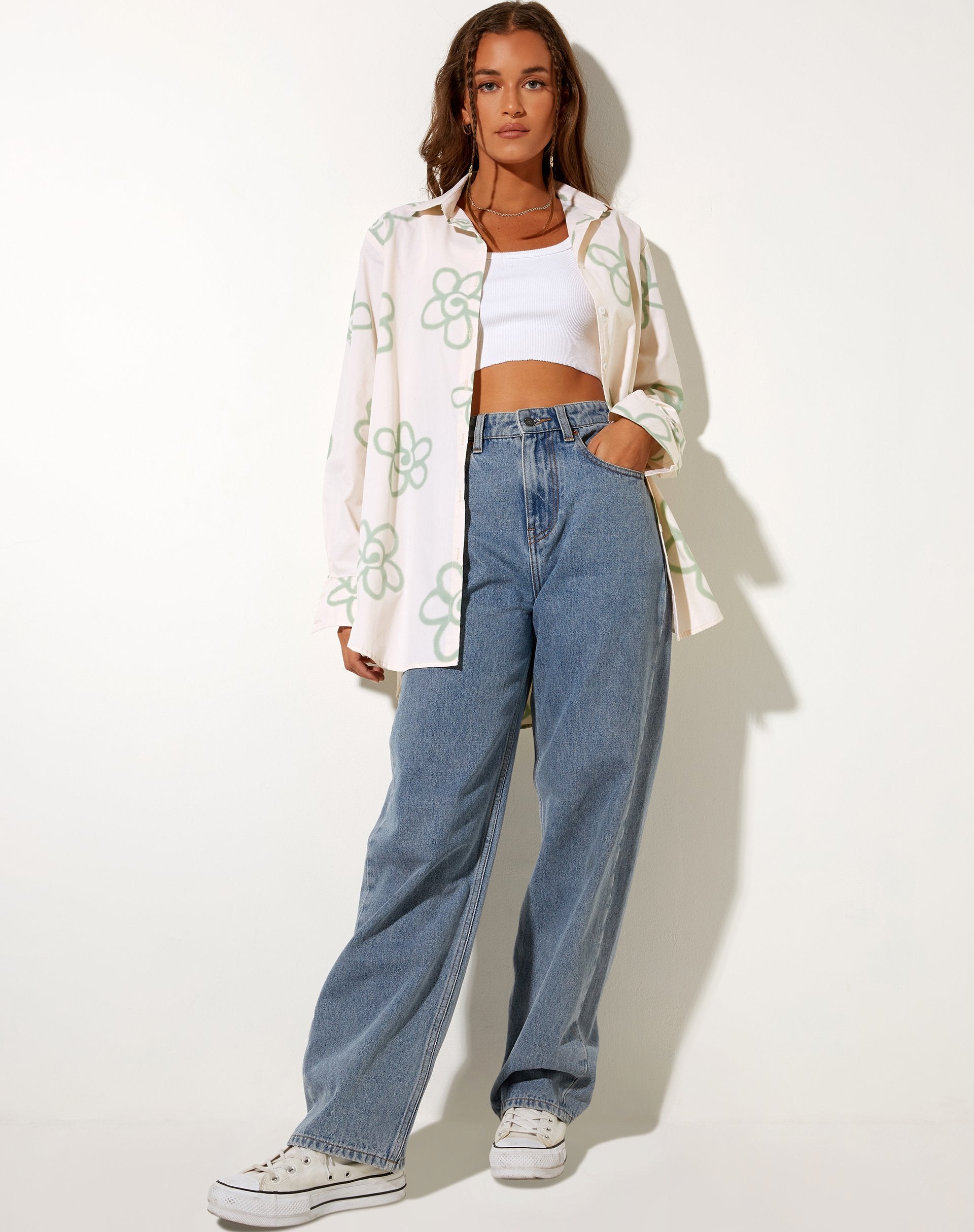 Image of Gana Shirt in White Graffiti Flower