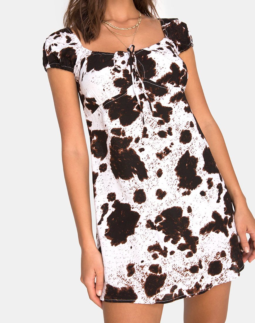 Image of Gaval Mini Dress in Cow Hide Brown and White