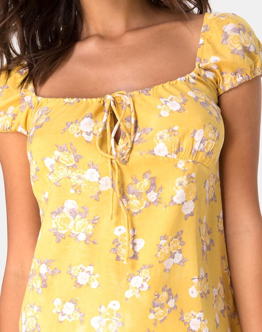 Image of Gaval Mini Dress in Rose Bunch Yellow