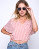 Image of Gios Wrap Top in Spot Stripe Pink and White