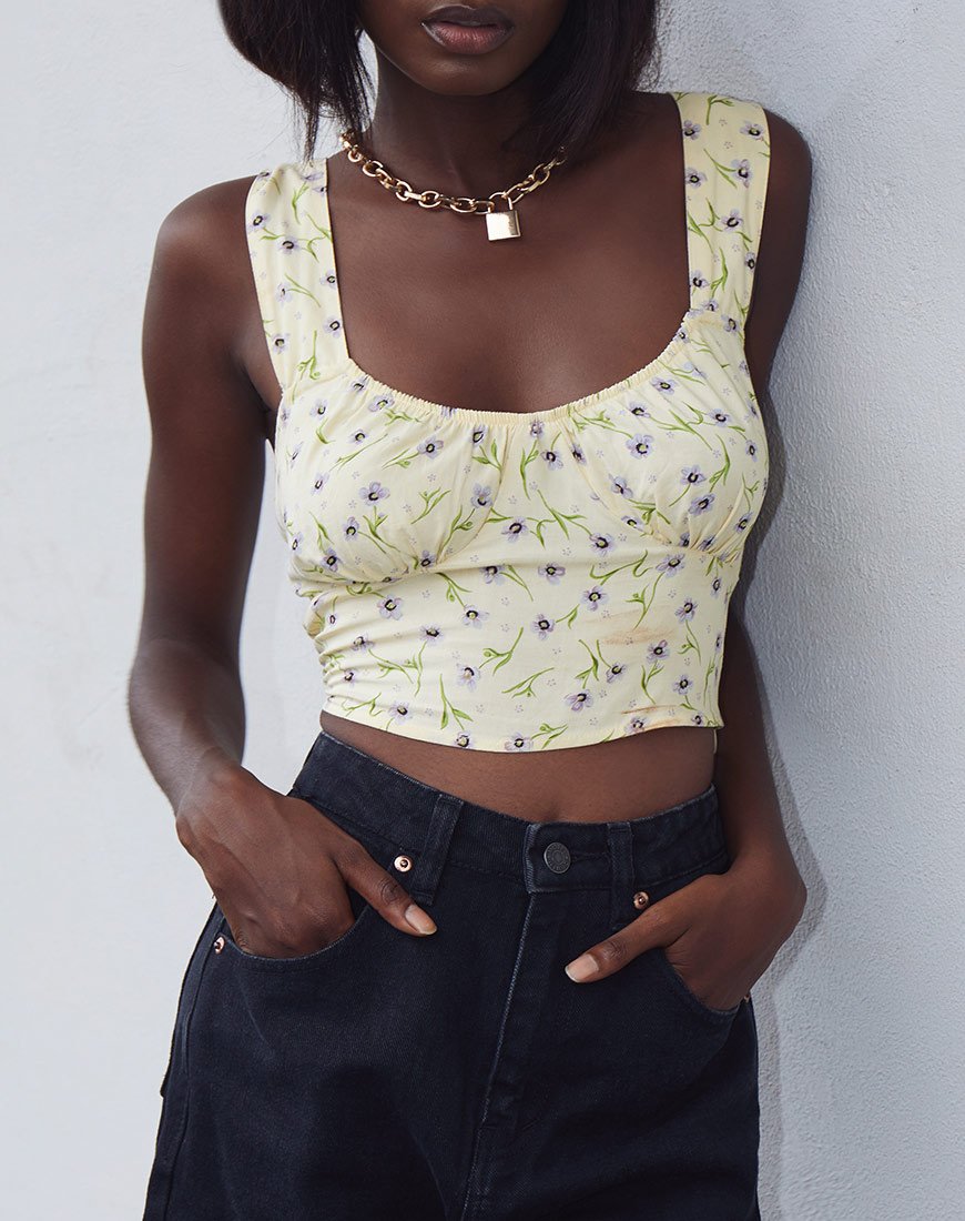 Image of Gladis Vest Crop Top in Wild Flower Lemon Drop