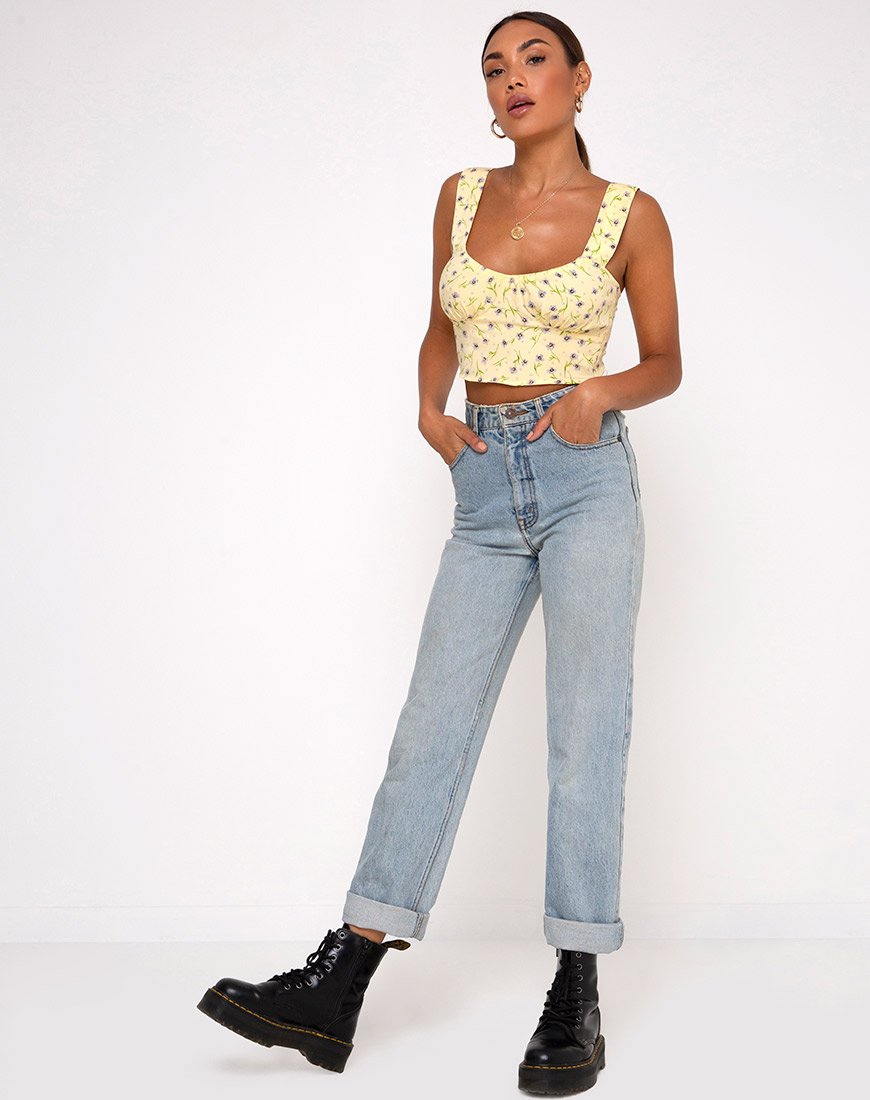 Image of Gladis Vest Crop Top in Wild Flower Lemon Drop