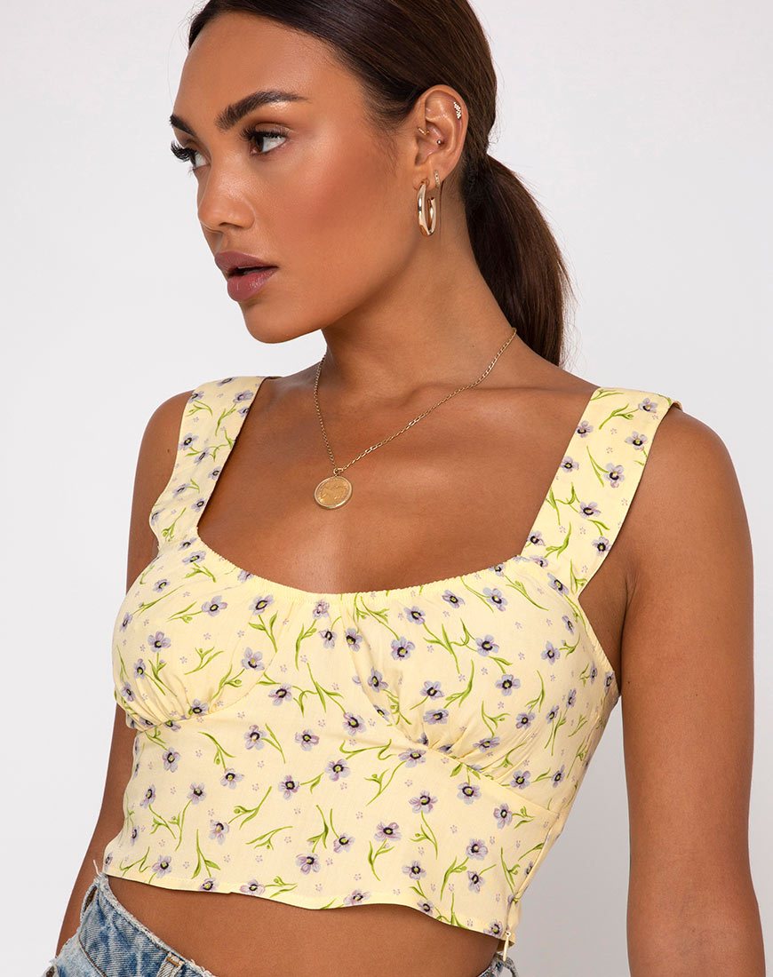 Image of Gladis Vest Crop Top in Wild Flower Lemon Drop