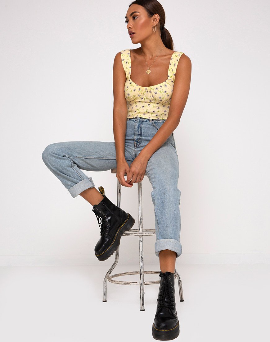 Image of Gladis Vest Crop Top in Wild Flower Lemon Drop