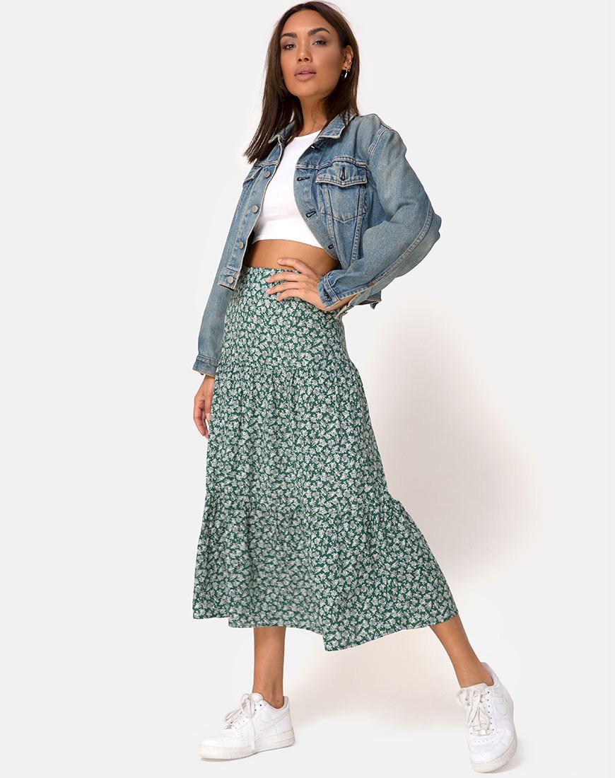 Image of Gleas Skirt in Floral Bloom Green