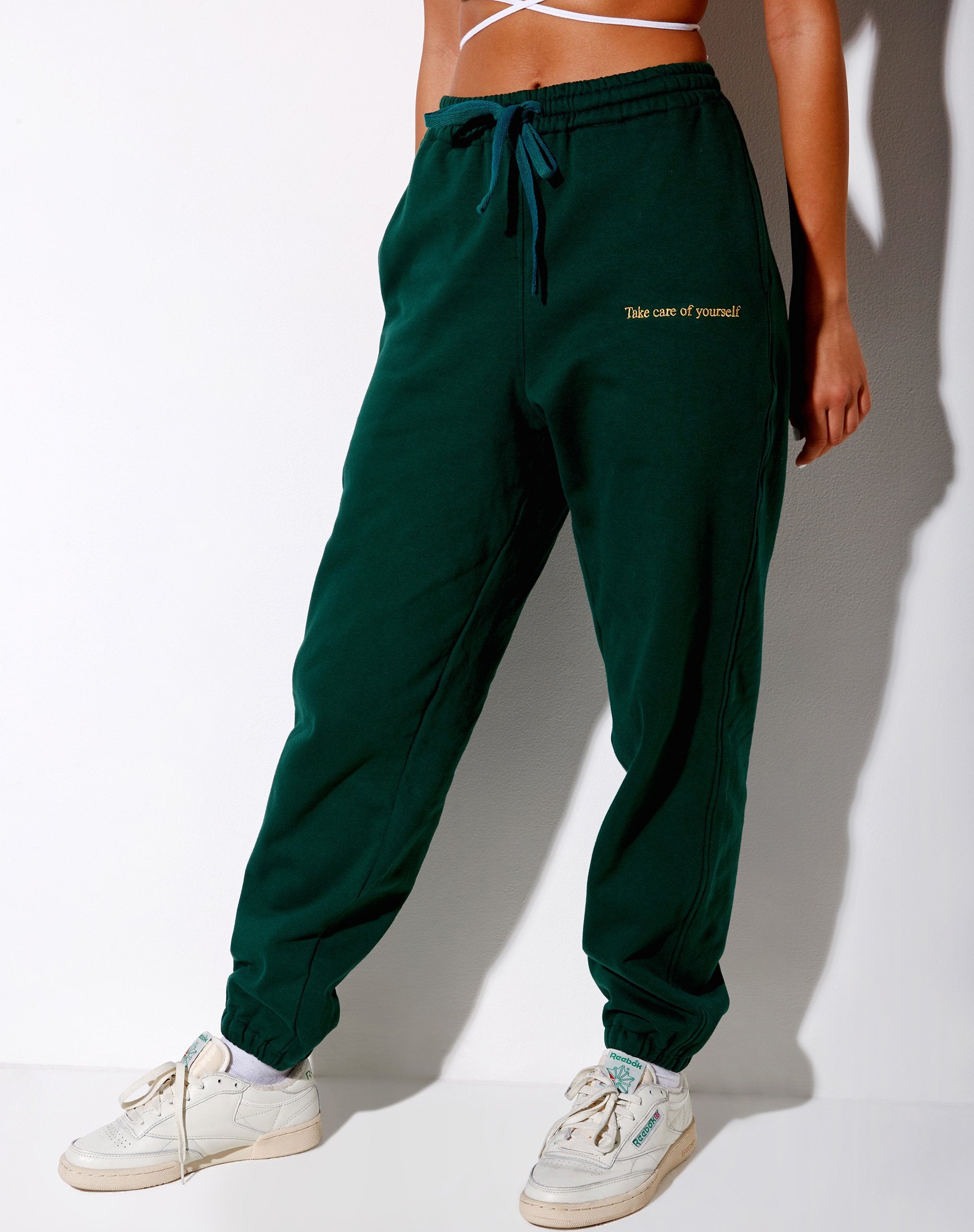 Image of Basta Jogger in Bottle Green with Take Care Of Yourself Embro