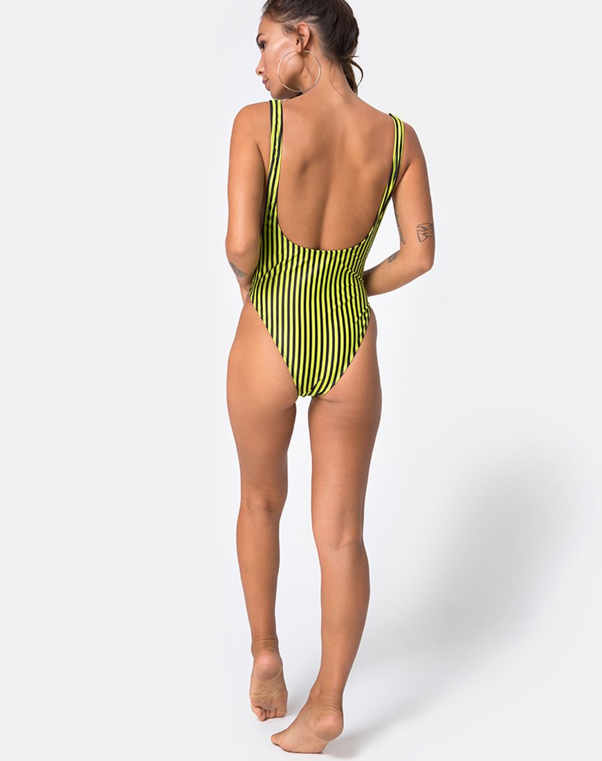 Image of Goddess Swimsuit in Slim Stripe Black Citrine