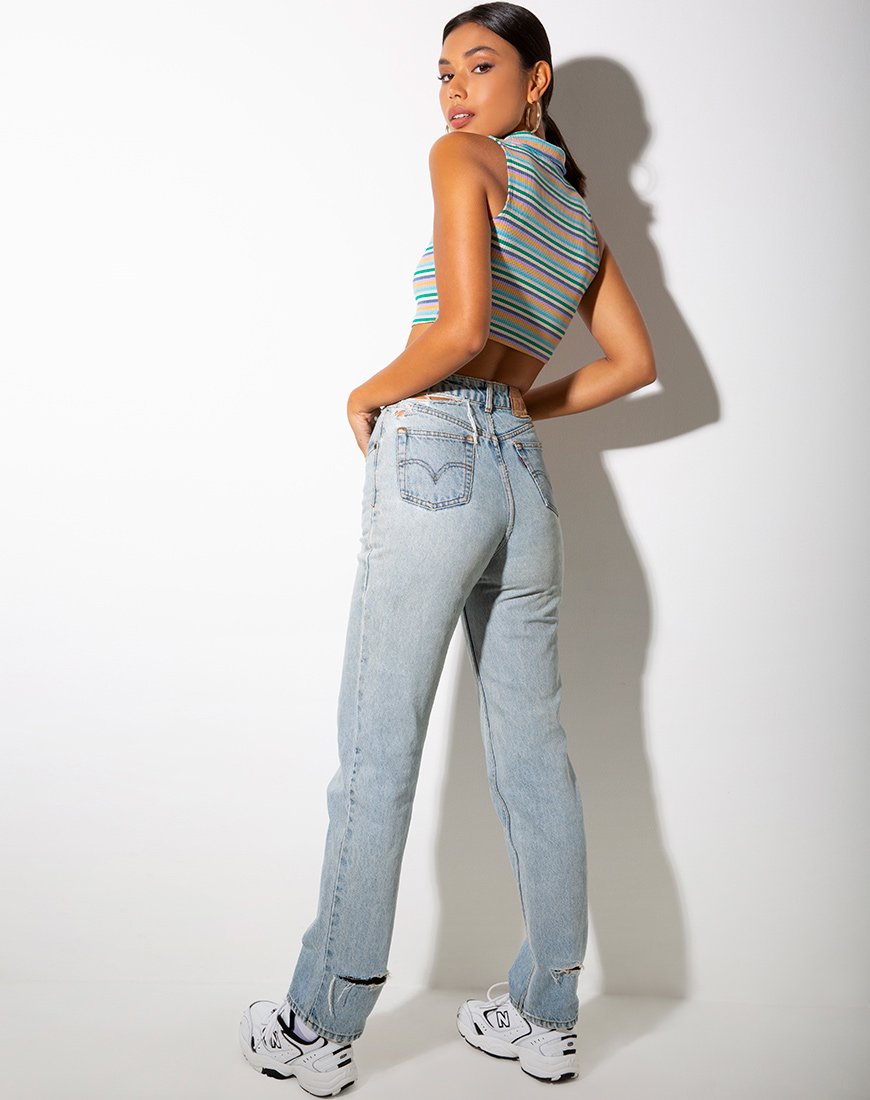 Image of Raco Crop Top in Rib Green Purple and Yellow