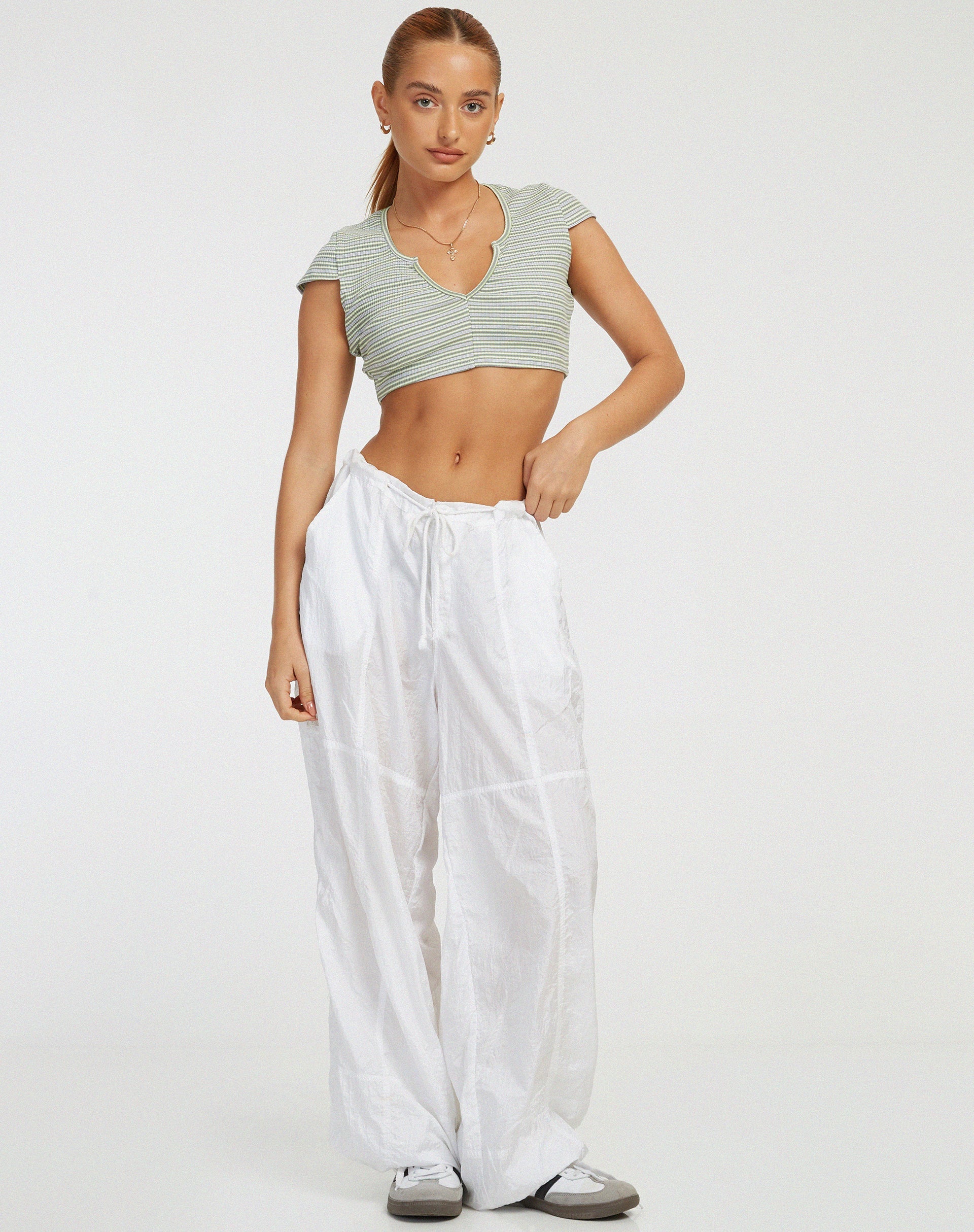 image of Guanna Crop Top in Stripe Rib Green and Grey