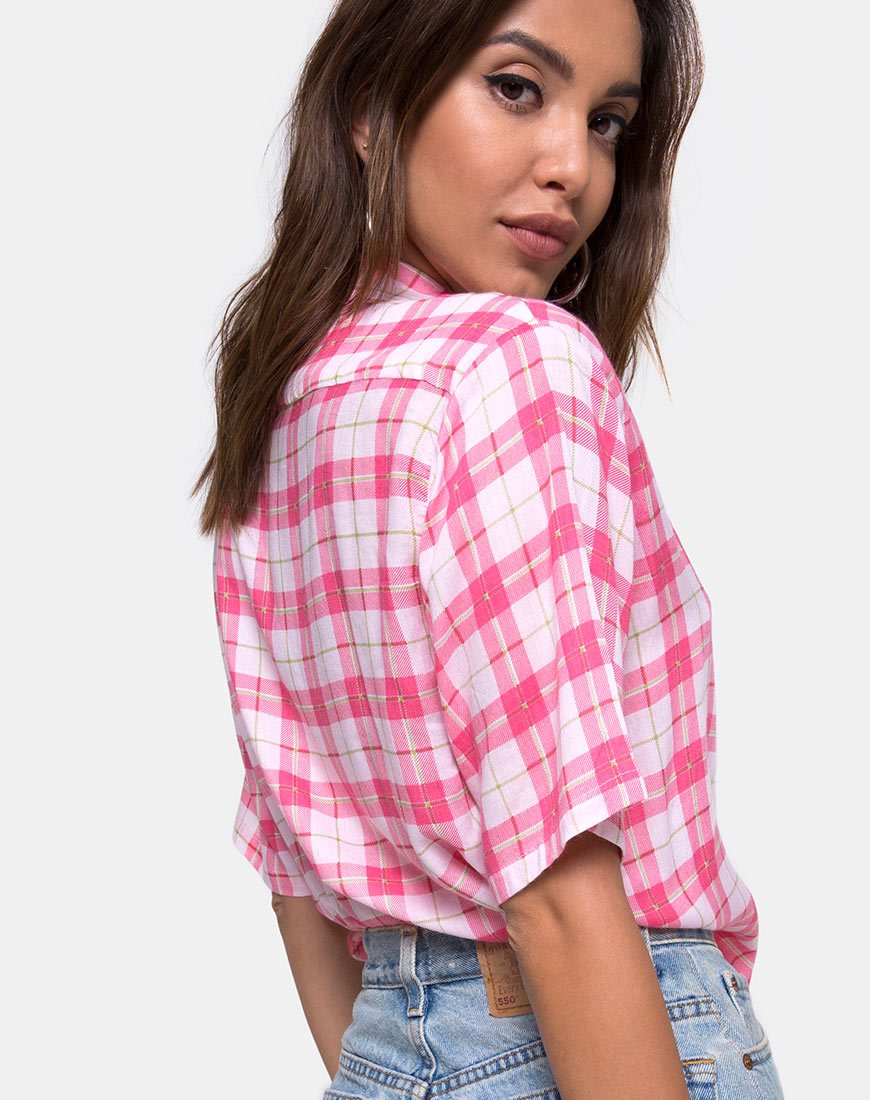 Image of Hawaiian Shirt in Picnic Check Pink