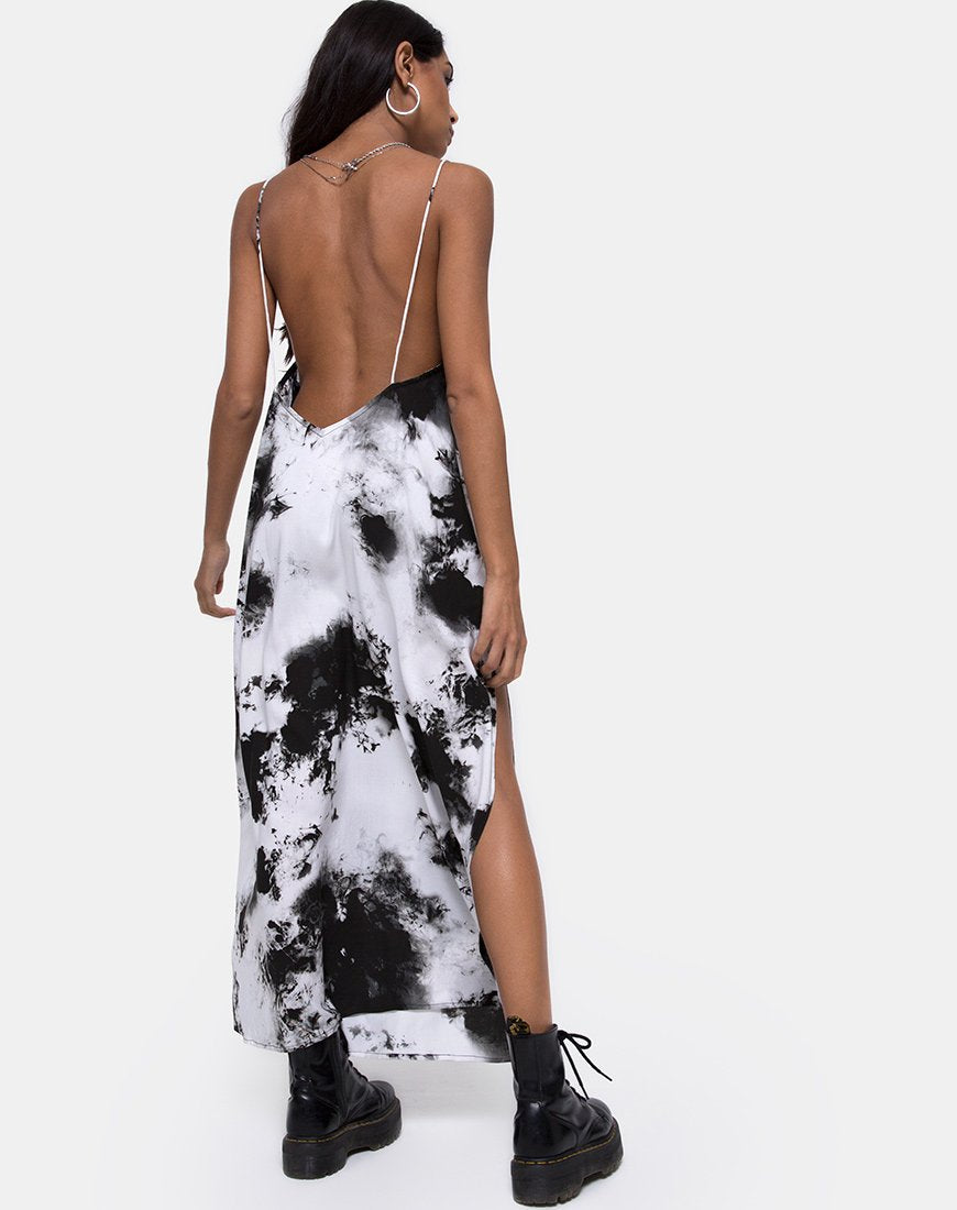 Hime Maxi Dress in Mono Tie Dye Black and White