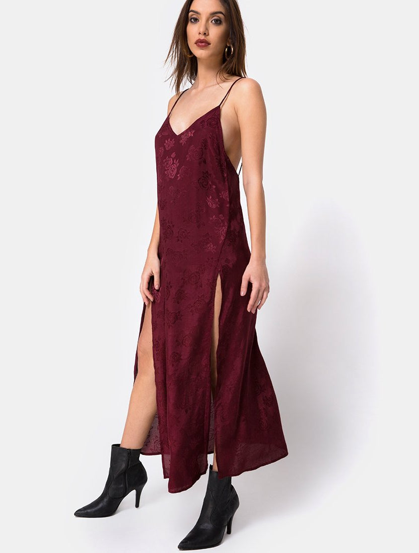 Hime Maxi Dress in Satin Burgundy Rose – motelrocks-com-eur