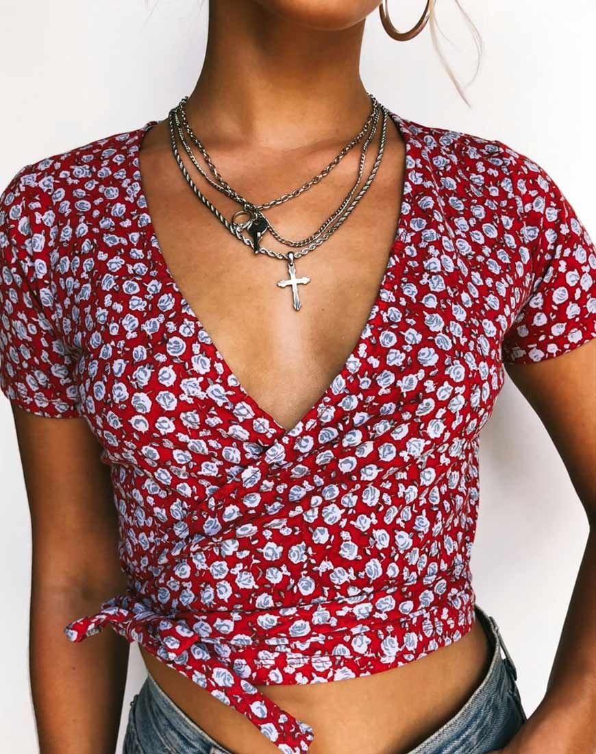 Image of Bilen Top in Ditsy Rose Red and Silver
