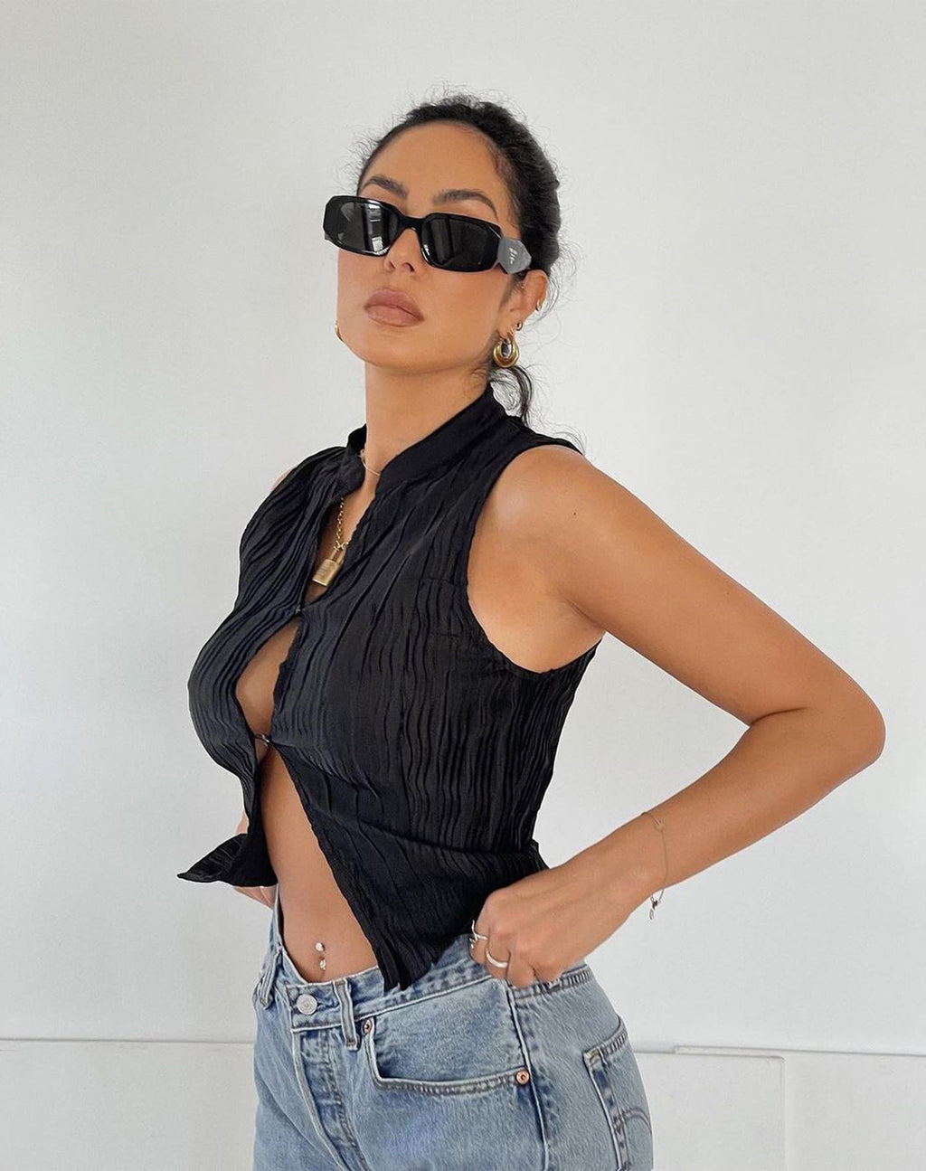 Inara Crop Top in Crinkle Black