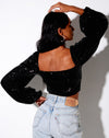 Image of Irene Crop Top in Drape Sequin Black