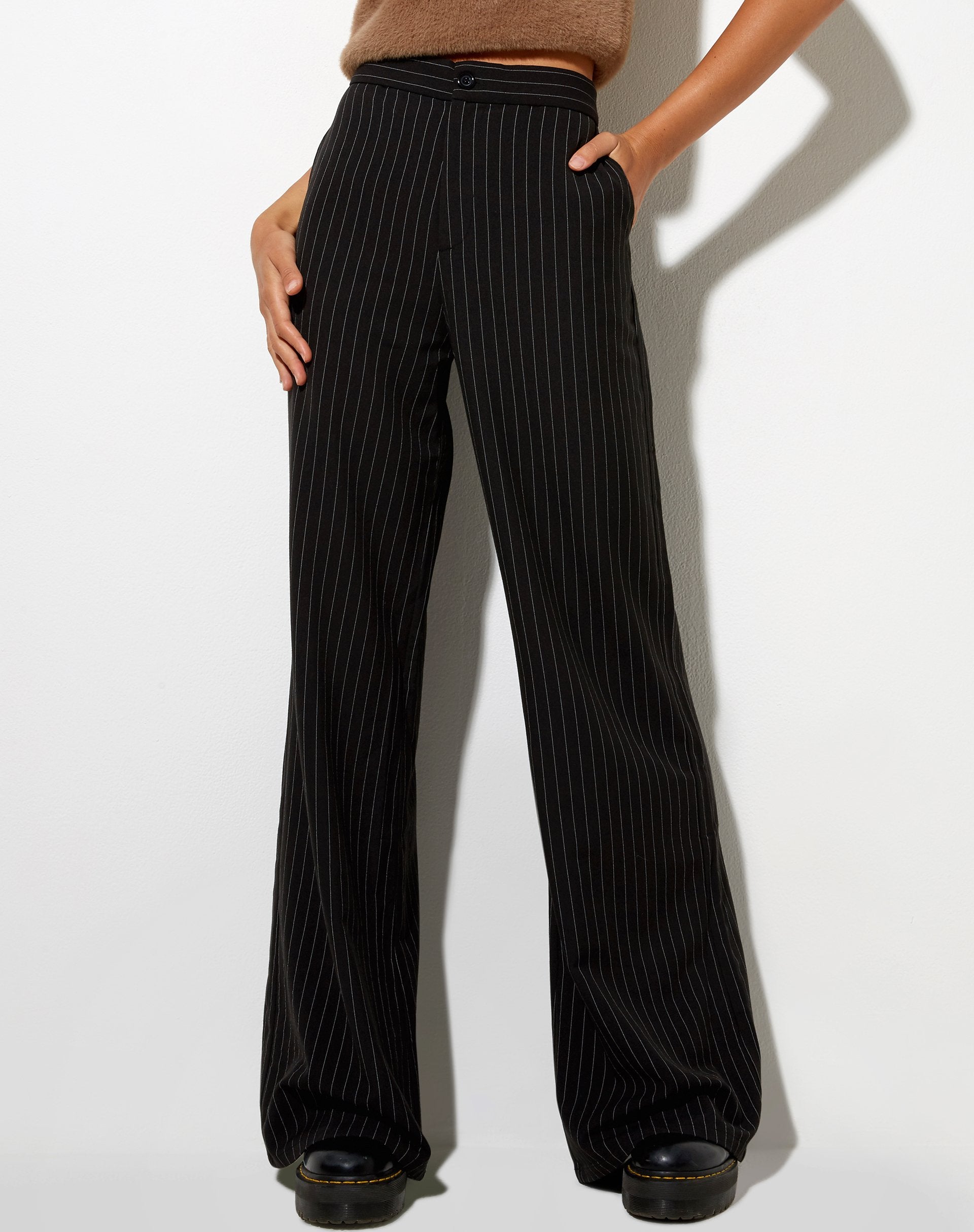 Image of Ivo Flare Trouser in Pinstripe Black