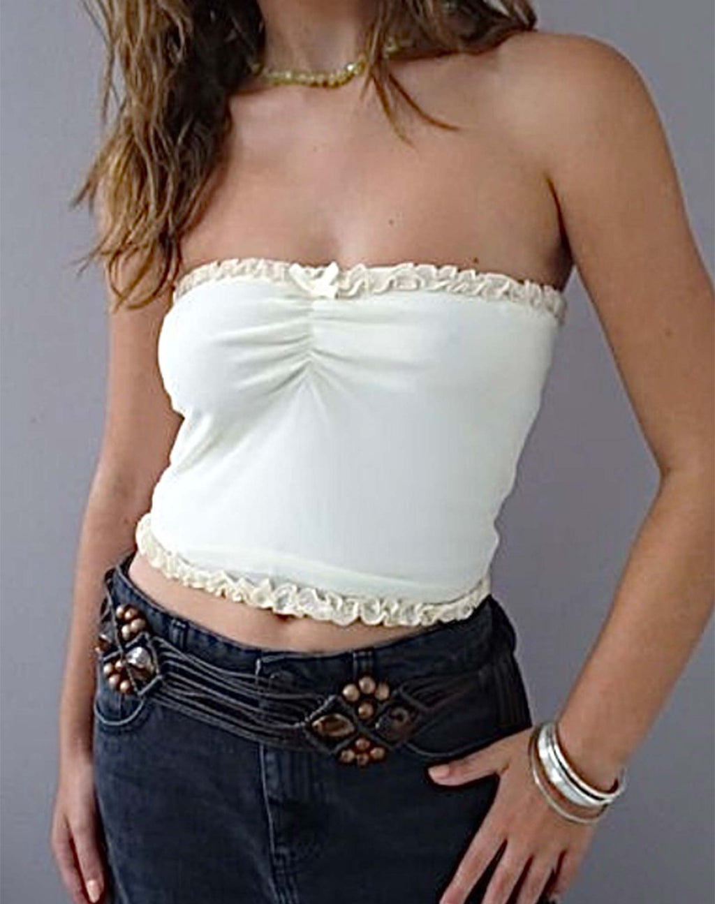 Jachai Frill Detail Bandeau Top in Off White