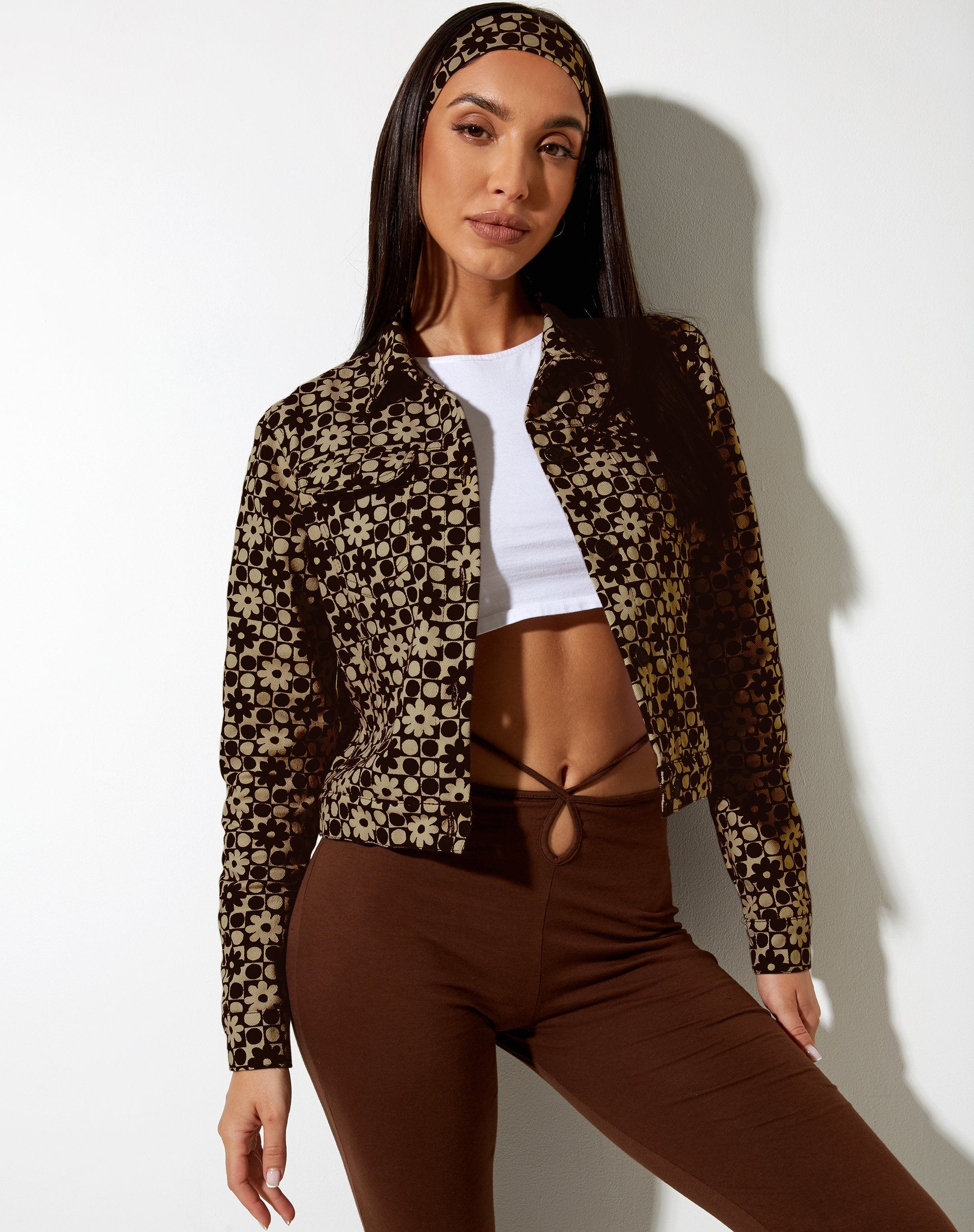 Image of Jada Jacket in Patchwork Daisy Brown