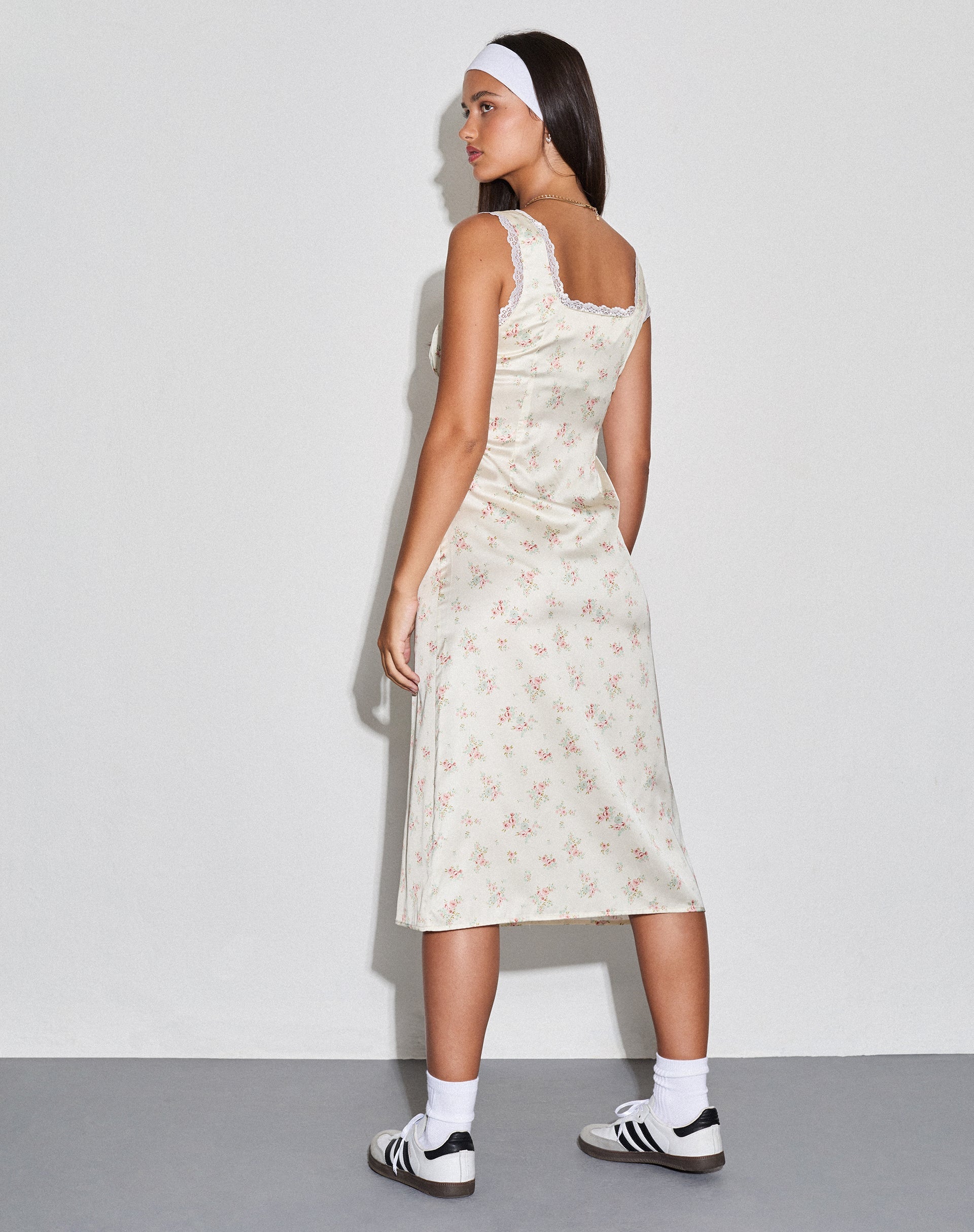 Image of Jinora Midi Dress in Satin Vintage Rose Garland