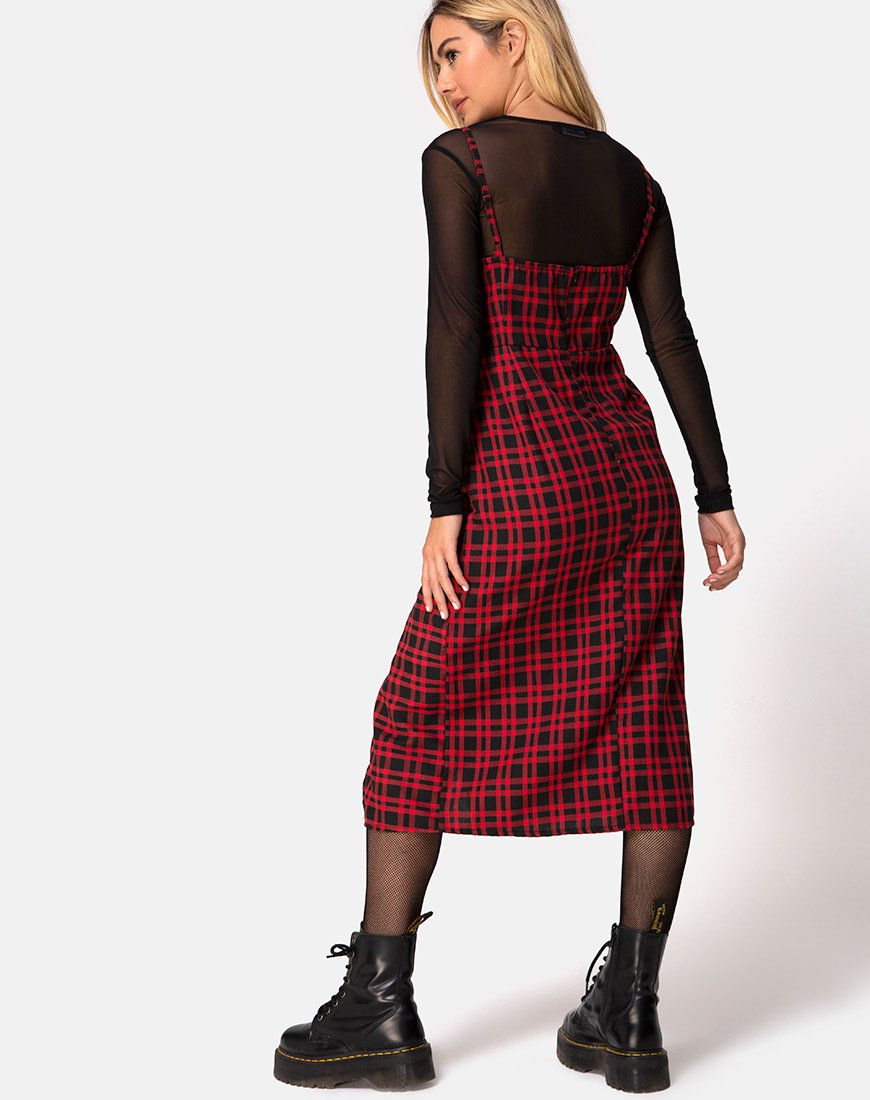 Image of Kaoya Midi Dress in Check Red and Black