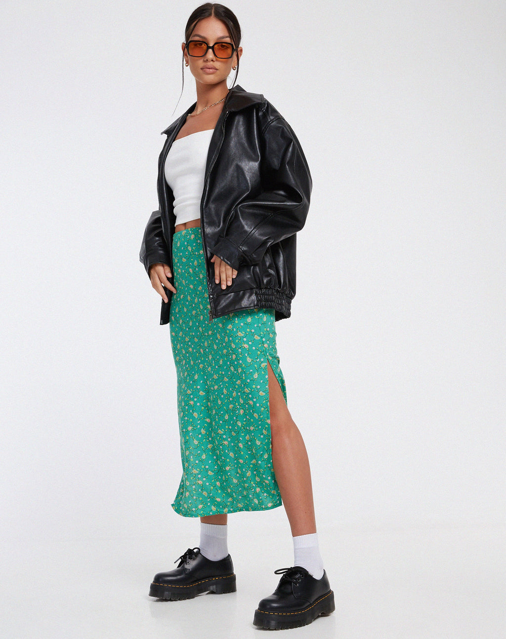 Kindra Midi Skirt in Paisley Fun Green