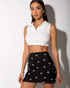 Image of Kinnie Mini Skirt in Black Daisy Embro White
