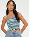 Image of Kiyo Bandeau Top in Colourpop Check Green and Blue