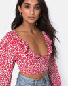 Image of Koniva Crop Top in Ditsy Rose Red and Silver