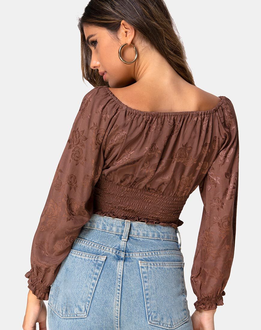 Image of Lancer Crop Top in Satin Rose Chocolate