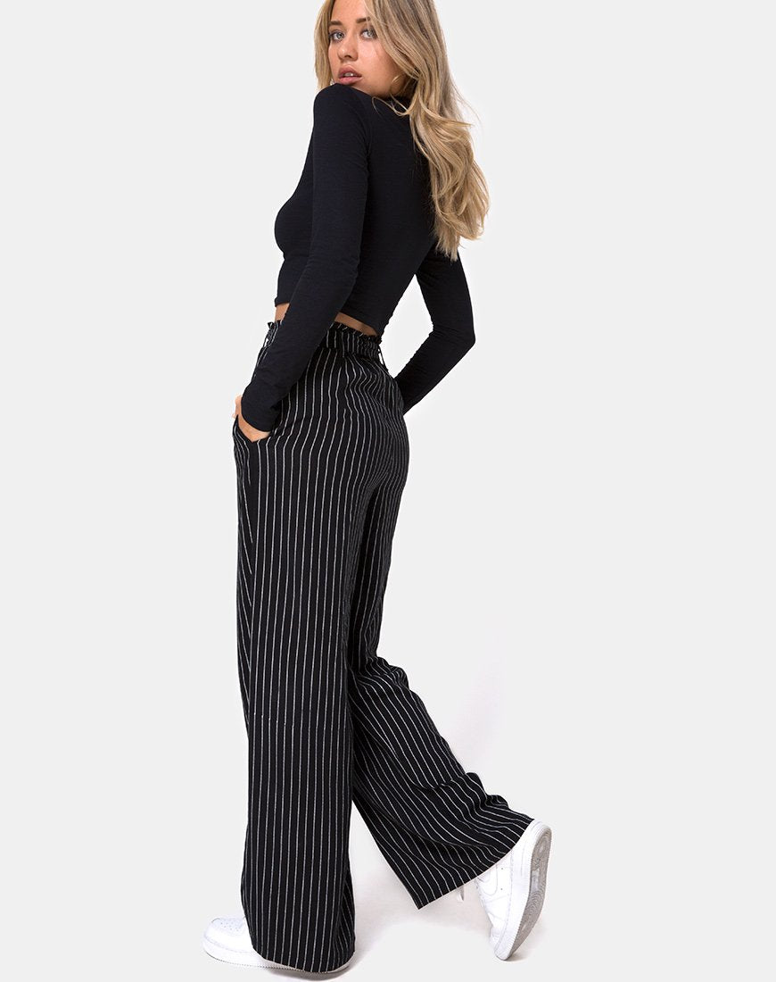 Image of Majustie Trouser in Pinstripe Black