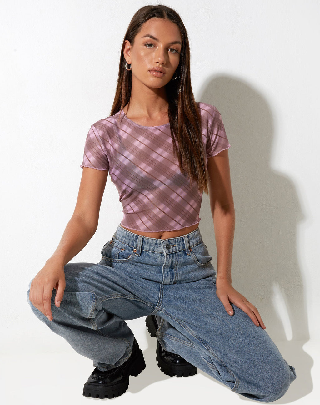 Tiney Crop Top in Pink Blurred Check