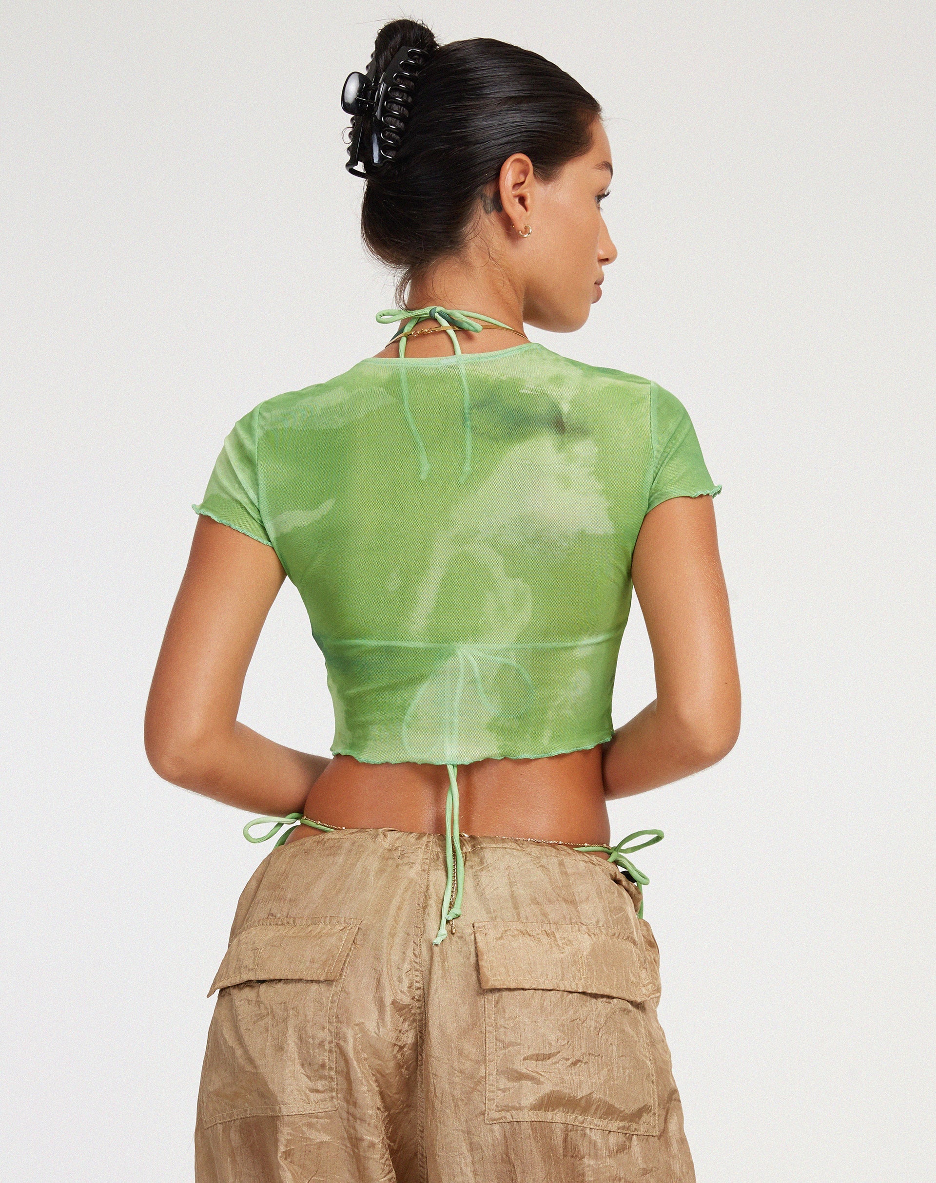 image of Tiney Crop Top in Watercolour Green