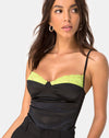 Image of Letta Bodice in Satin Black with Lime Lace Trim