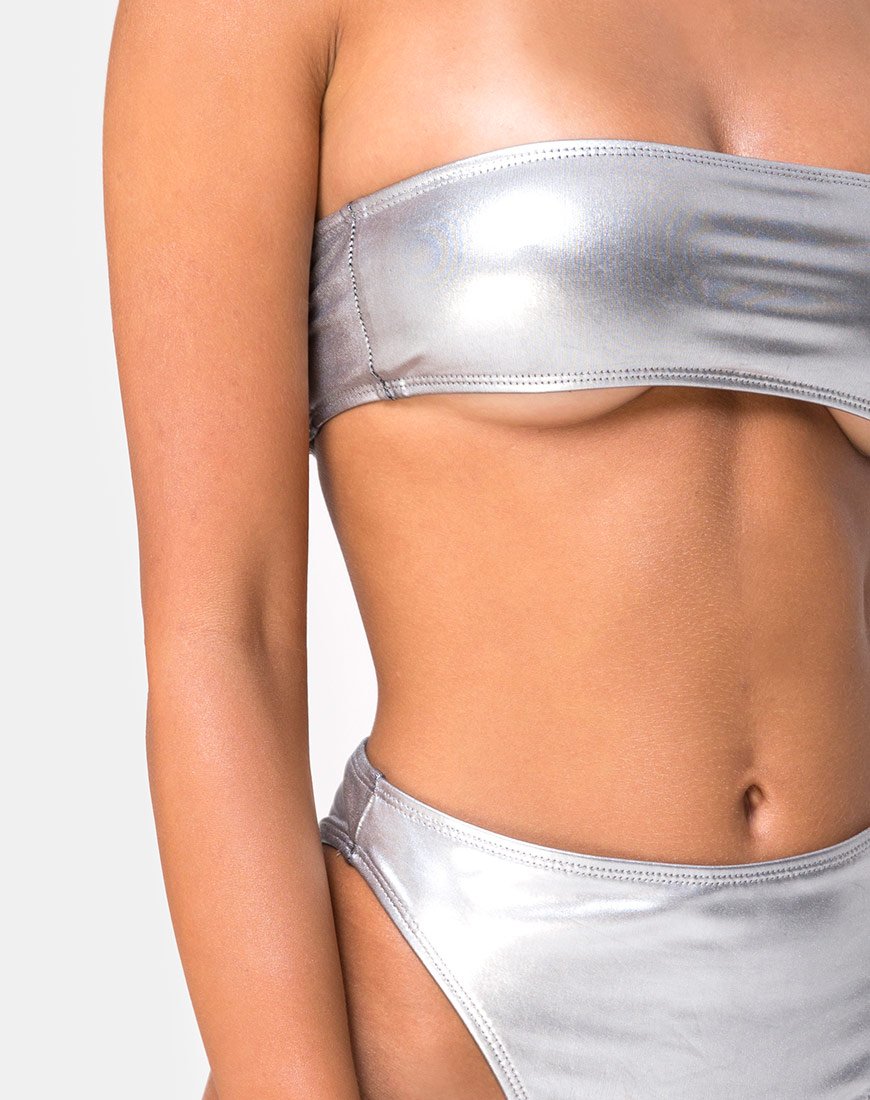 Image of Lien Bikini Top in Metallic Silver