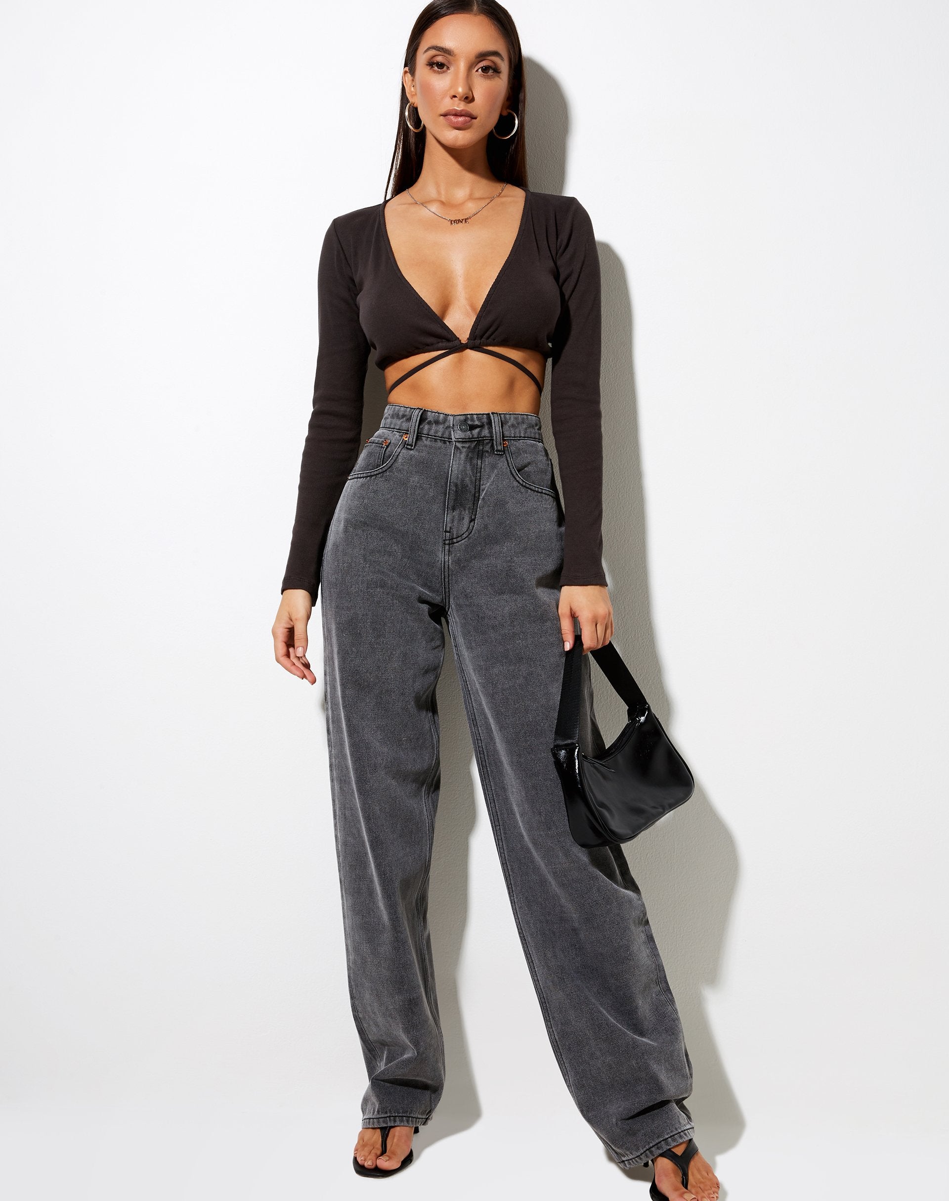 Image of Lieneva Crop Top in Rib Blackened Pearl