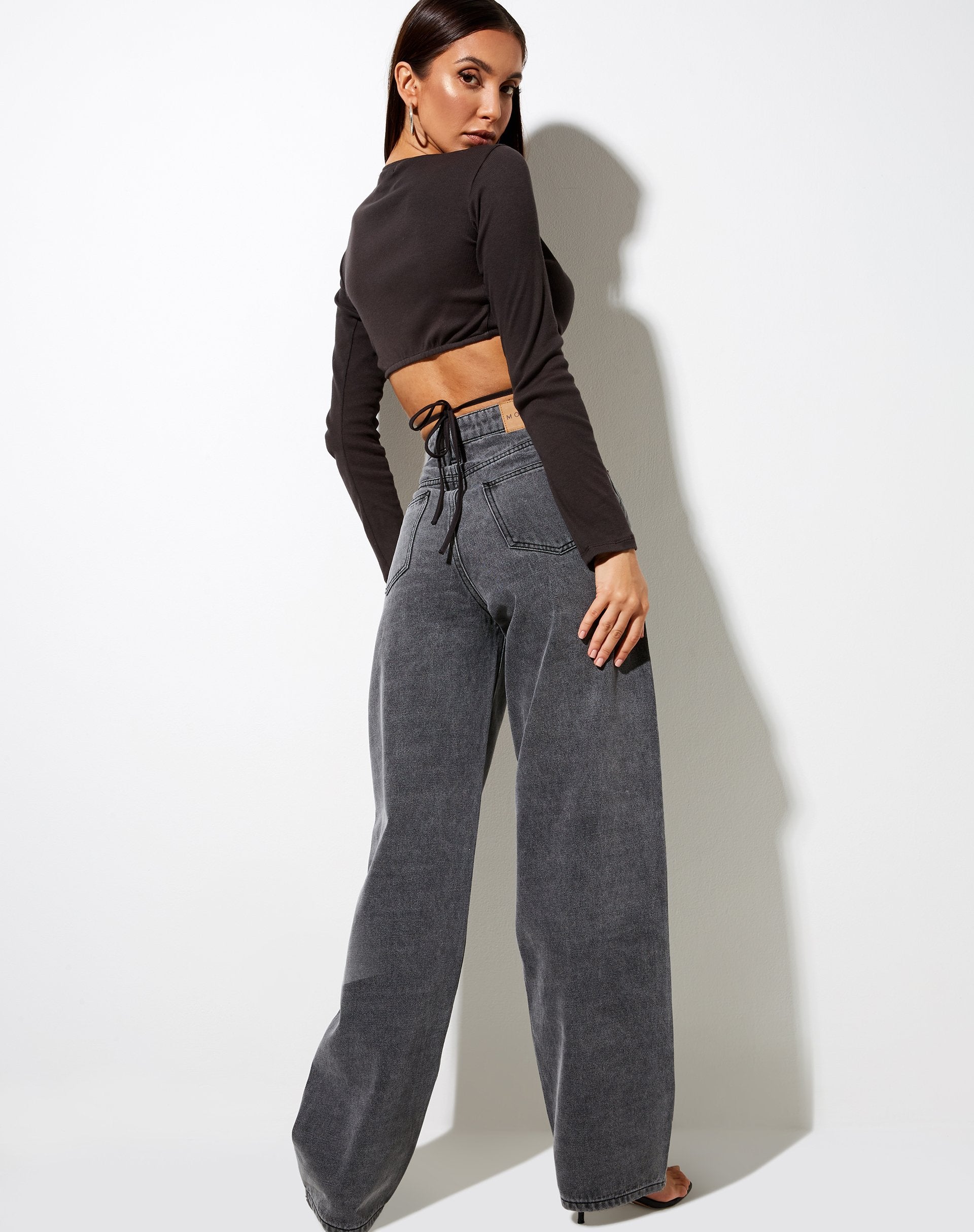 Image of Lieneva Crop Top in Rib Blackened Pearl