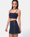 Image of Lilu A Line Skirt in Navy Pinstripe