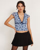 Image of Livi Mesh Top in Light Blue and Navy Botanist Flocking