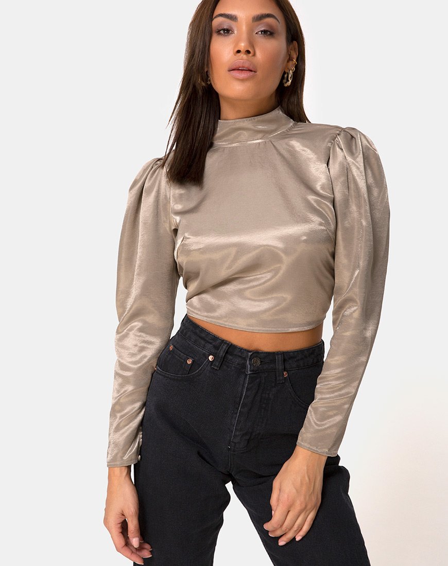 Image of Lona Longsleeve Top in Satin Taupe