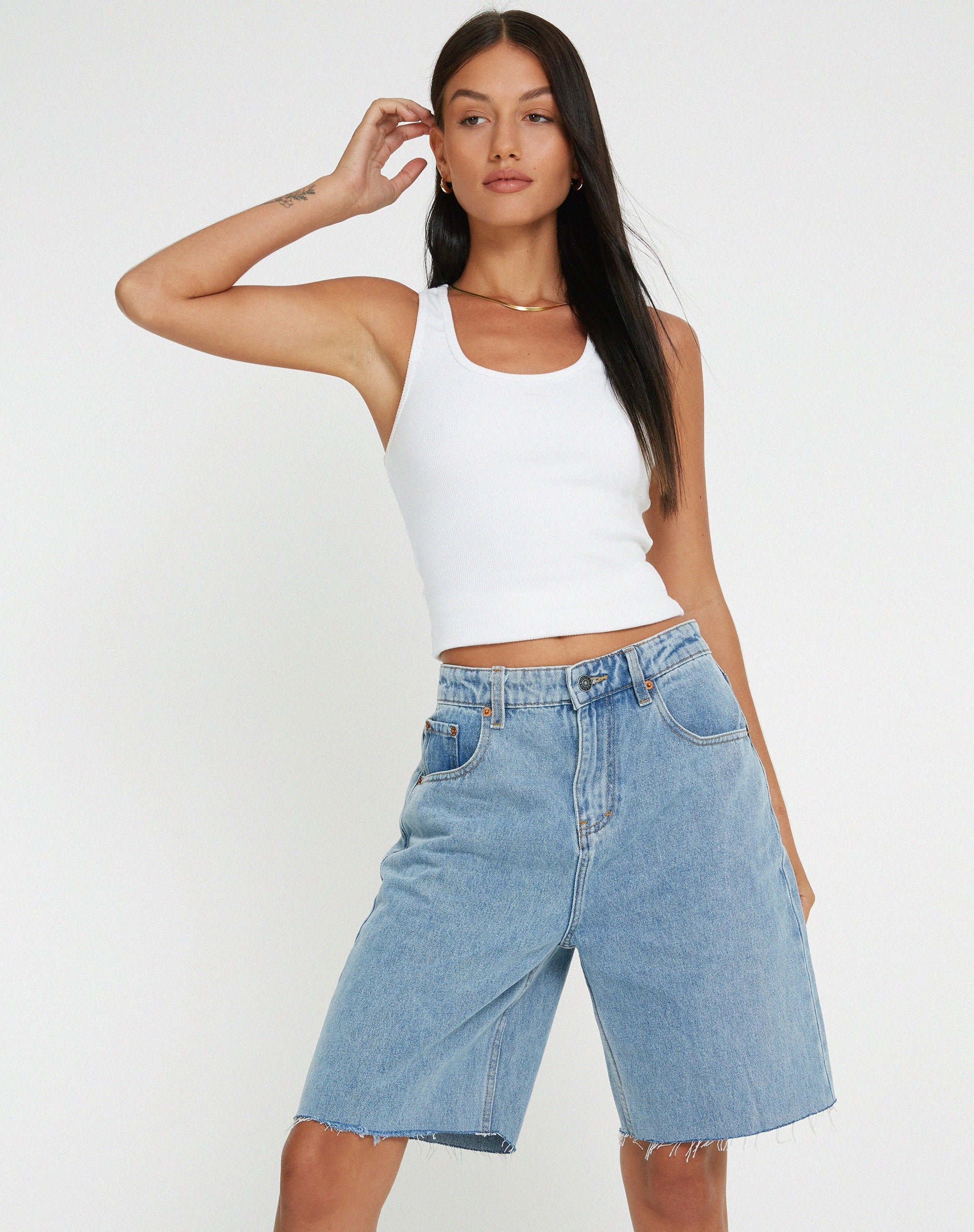 Longline on sale denim short